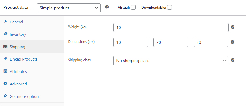 Product Data - Shipping Tab